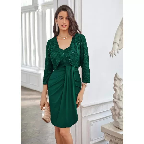 GRACE KARIN Womens 34 Sleeve Open Front Sequin Floral Lace Cropped Shrug Bolero CardiganDark Green