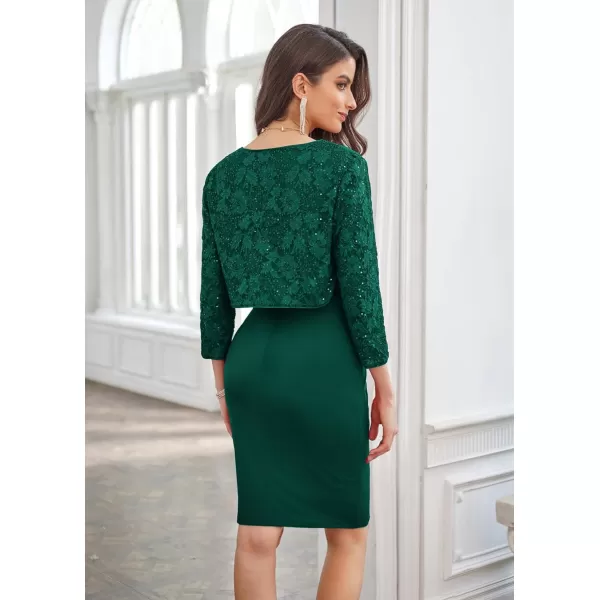 GRACE KARIN Womens 34 Sleeve Open Front Sequin Floral Lace Cropped Shrug Bolero CardiganDark Green