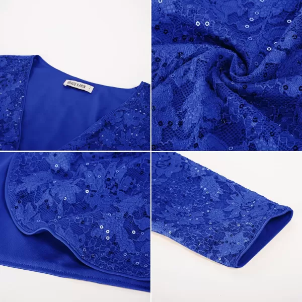 GRACE KARIN Womens 34 Sleeve Open Front Sequin Floral Lace Cropped Shrug Bolero CardiganRoyal Blue