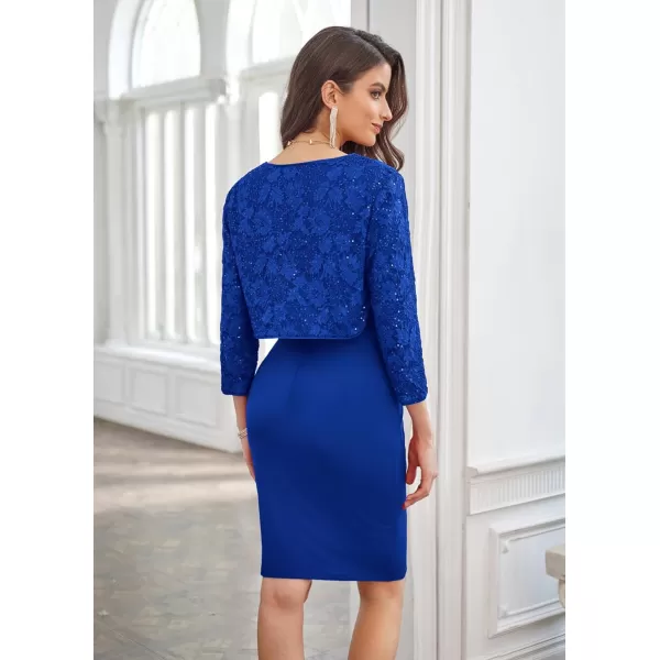 GRACE KARIN Womens 34 Sleeve Open Front Sequin Floral Lace Cropped Shrug Bolero CardiganRoyal Blue