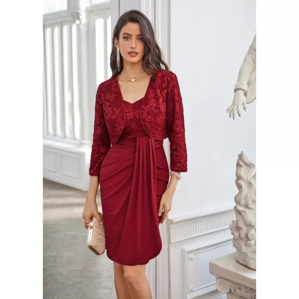 GRACE KARIN Womens 34 Sleeve Open Front Sequin Floral Lace Cropped Shrug Bolero CardiganWine Red