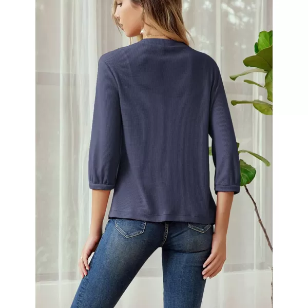 GRACE KARIN Womens Basic 34 Sleeve Open Front Waffle Knit Cropped CardiganBlue