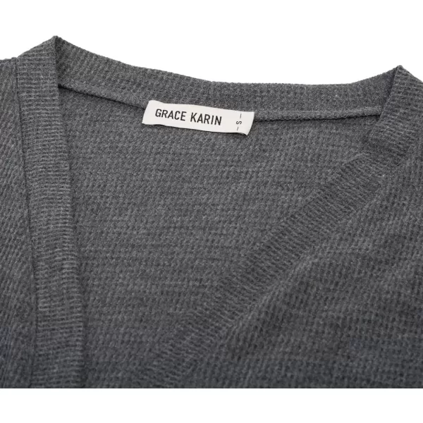 GRACE KARIN Womens Basic 34 Sleeve Open Front Waffle Knit Cropped CardiganDark Grey