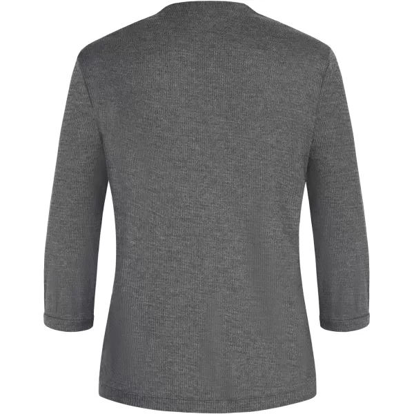 GRACE KARIN Womens Basic 34 Sleeve Open Front Waffle Knit Cropped CardiganDark Grey