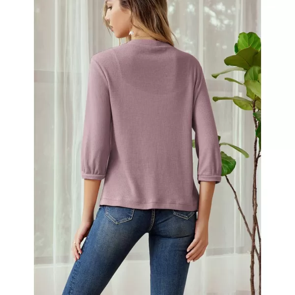 GRACE KARIN Womens Basic 34 Sleeve Open Front Waffle Knit Cropped CardiganDark Pink