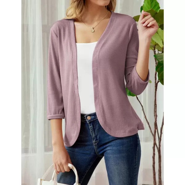 GRACE KARIN Womens Basic 34 Sleeve Open Front Waffle Knit Cropped CardiganDark Pink