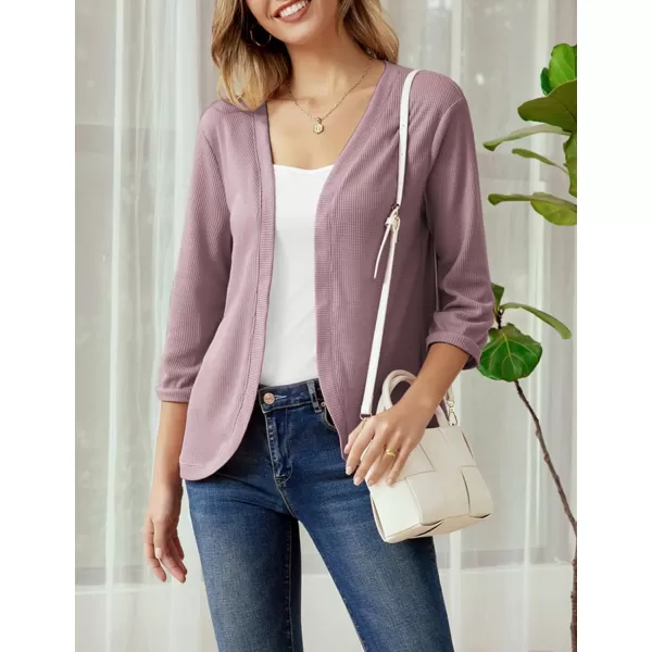 GRACE KARIN Womens Basic 34 Sleeve Open Front Waffle Knit Cropped CardiganDark Pink
