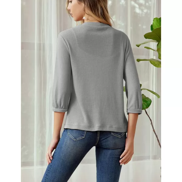 GRACE KARIN Womens Basic 34 Sleeve Open Front Waffle Knit Cropped CardiganGrey