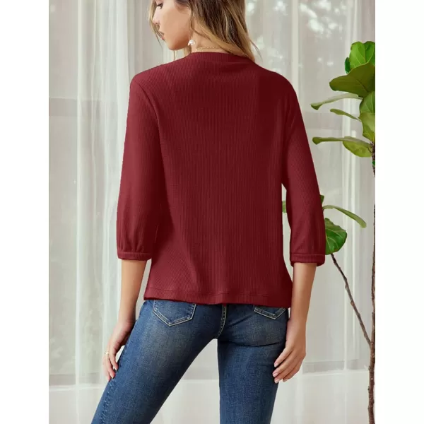 GRACE KARIN Womens Basic 34 Sleeve Open Front Waffle Knit Cropped CardiganRed