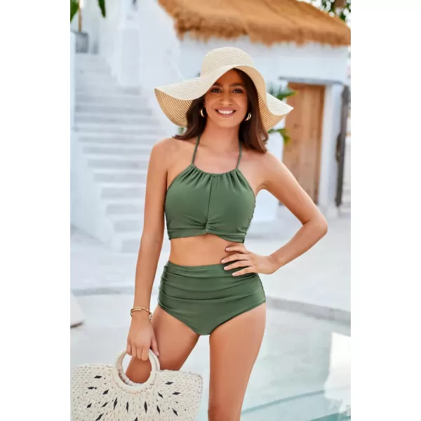 GRACE KARIN Womens Bikini Sets Two Piece Swimsuit Ruched High Waisted Tummy Control Bathing SuitsArmy Green
