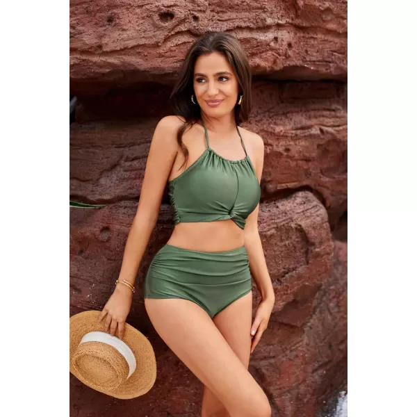 GRACE KARIN Womens Bikini Sets Two Piece Swimsuit Ruched High Waisted Tummy Control Bathing SuitsArmy Green