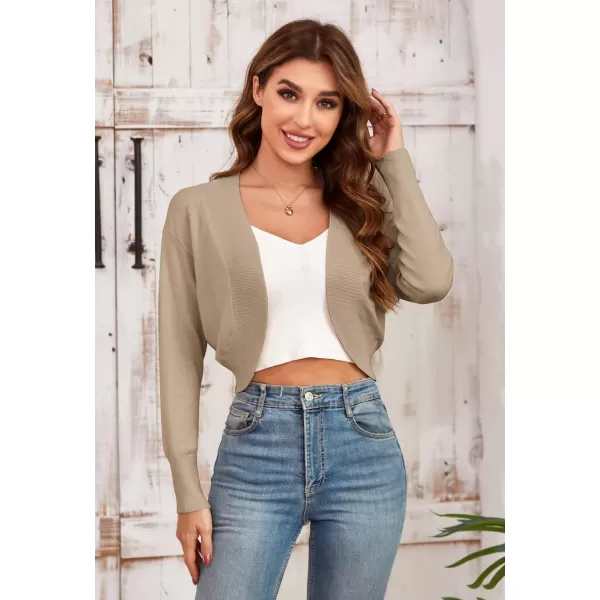 GRACE KARIN Womens Bolero Shrug Open Front Knit Cropped Cardigan Long Sleeve Vintage SweaterKhaki