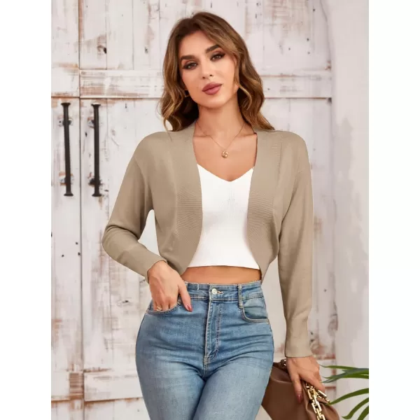 GRACE KARIN Womens Bolero Shrug Open Front Knit Cropped Cardigan Long Sleeve Vintage SweaterKhaki