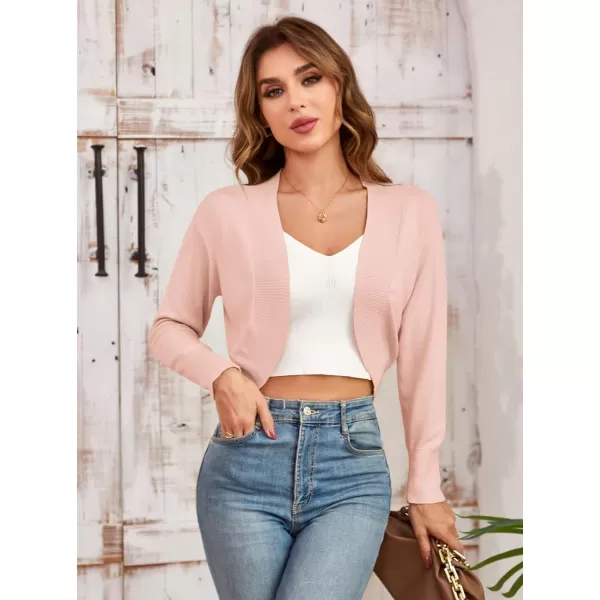 GRACE KARIN Womens Bolero Shrug Open Front Knit Cropped Cardigan Long Sleeve Vintage SweaterPink