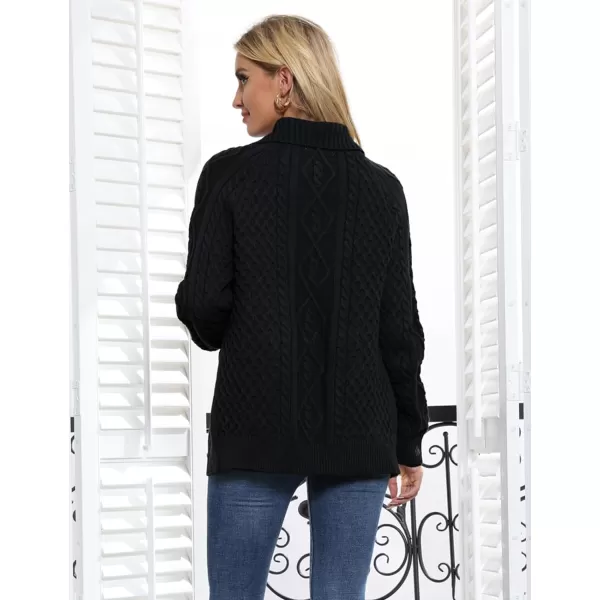 GRACE KARIN Womens Button Down Chunky Cable Knit Cardigan Long Sleeve Stand Collar Cardigan Sweaters Fall OutwearBlack1