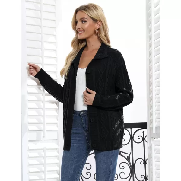 GRACE KARIN Womens Button Down Chunky Cable Knit Cardigan Long Sleeve Stand Collar Cardigan Sweaters Fall OutwearBlack1