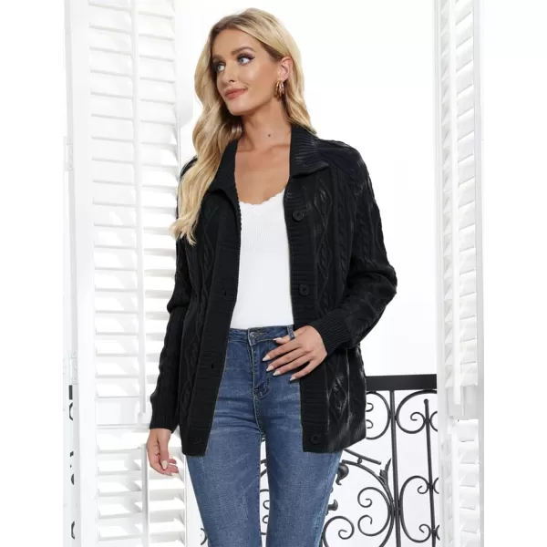 GRACE KARIN Womens Button Down Chunky Cable Knit Cardigan Long Sleeve Stand Collar Cardigan Sweaters Fall OutwearBlack1