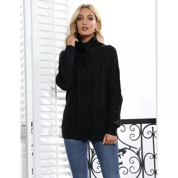 GRACE KARIN Womens Button Down Chunky Cable Knit Cardigan Long Sleeve Stand Collar Cardigan Sweaters Fall OutwearBlack1