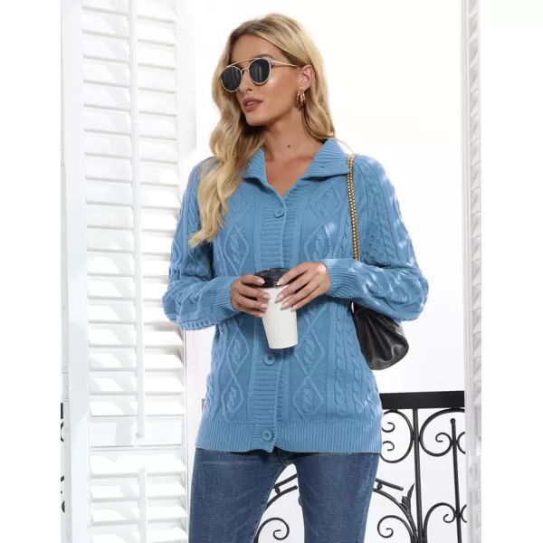 GRACE KARIN Womens Button Down Chunky Cable Knit Cardigan Long Sleeve Stand Collar Cardigan Sweaters Fall OutwearBlue