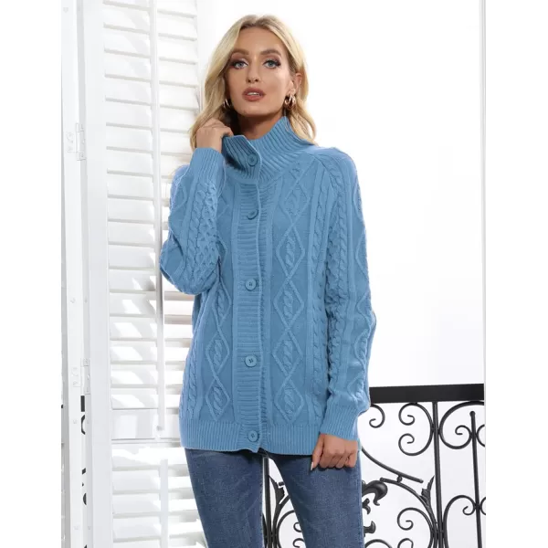 GRACE KARIN Womens Button Down Chunky Cable Knit Cardigan Long Sleeve Stand Collar Cardigan Sweaters Fall OutwearBlue