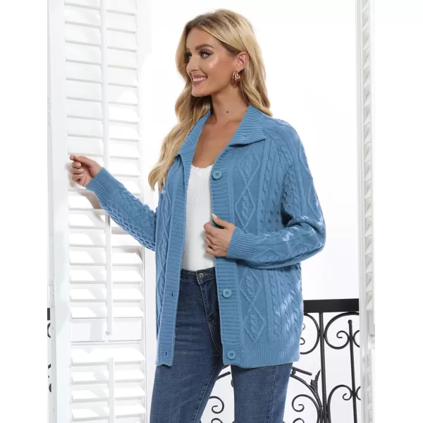 GRACE KARIN Womens Button Down Chunky Cable Knit Cardigan Long Sleeve Stand Collar Cardigan Sweaters Fall OutwearBlue