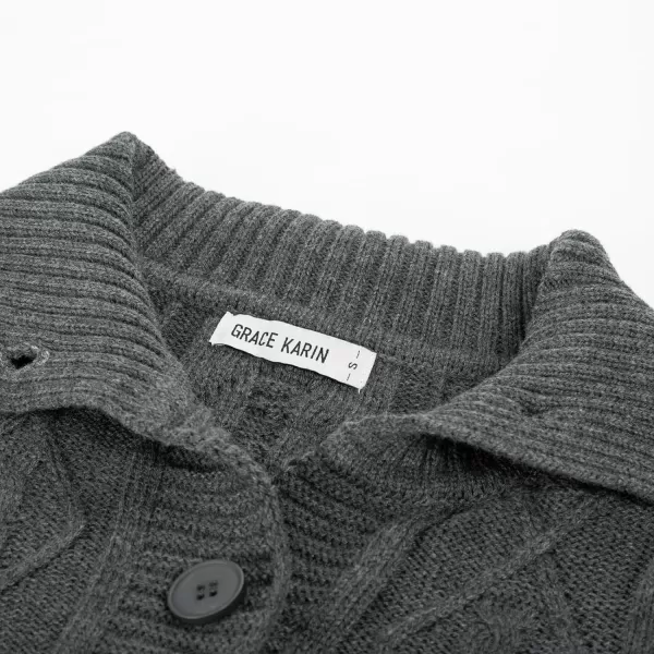 GRACE KARIN Womens Button Down Chunky Cable Knit Cardigan Long Sleeve Stand Collar Cardigan Sweaters Fall OutwearDark Heather Grey