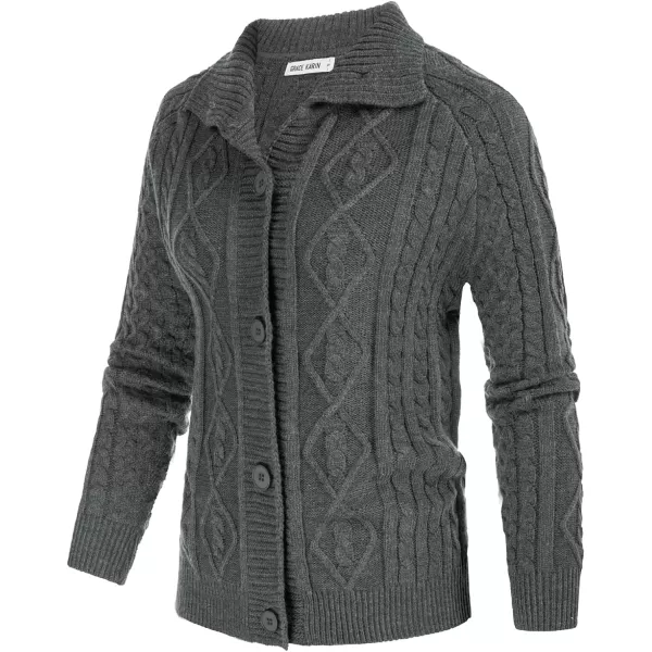 GRACE KARIN Womens Button Down Chunky Cable Knit Cardigan Long Sleeve Stand Collar Cardigan Sweaters Fall OutwearDark Heather Grey