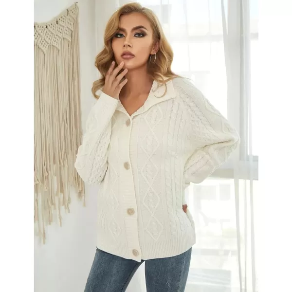 GRACE KARIN Womens Button Down Chunky Cable Knit Cardigan Long Sleeve Stand Collar Cardigan Sweaters Fall OutwearIvory