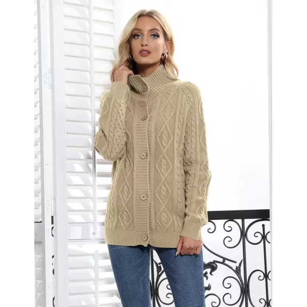 GRACE KARIN Womens Button Down Chunky Cable Knit Cardigan Long Sleeve Stand Collar Cardigan Sweaters Fall OutwearKhaki