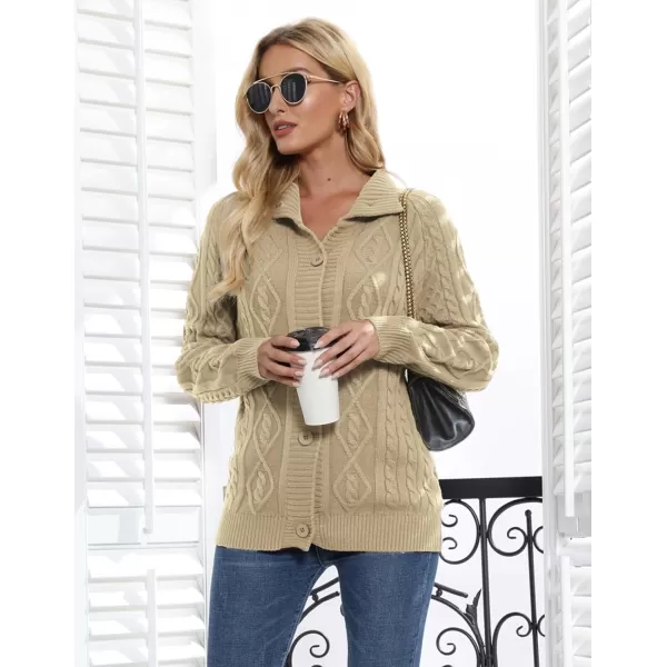 GRACE KARIN Womens Button Down Chunky Cable Knit Cardigan Long Sleeve Stand Collar Cardigan Sweaters Fall OutwearKhaki