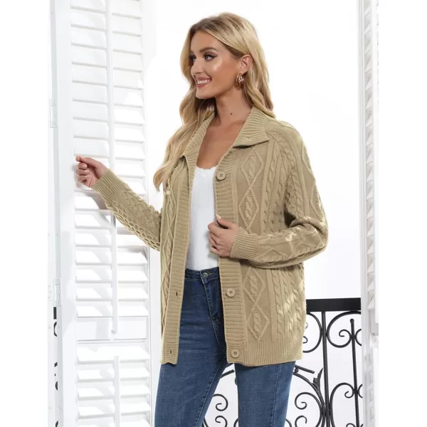 GRACE KARIN Womens Button Down Chunky Cable Knit Cardigan Long Sleeve Stand Collar Cardigan Sweaters Fall OutwearKhaki