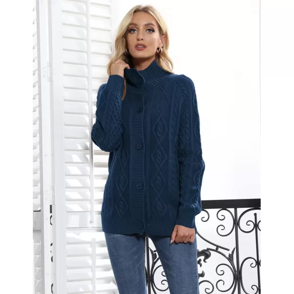 GRACE KARIN Womens Button Down Chunky Cable Knit Cardigan Long Sleeve Stand Collar Cardigan Sweaters Fall OutwearNavy Blue