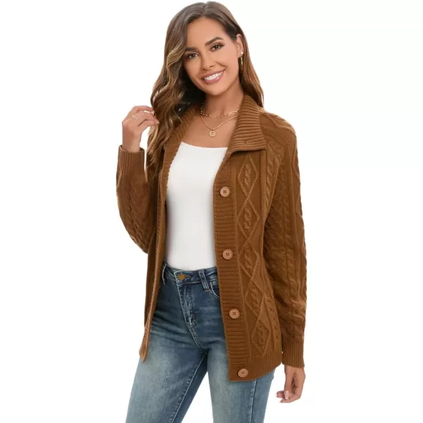 GRACE KARIN Womens Button Down Chunky Cable Knit Cardigan Long Sleeve Stand Collar Cardigan Sweaters FallnbspOutwearDark Brown