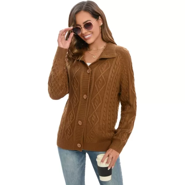 GRACE KARIN Womens Button Down Chunky Cable Knit Cardigan Long Sleeve Stand Collar Cardigan Sweaters FallnbspOutwearDark Brown