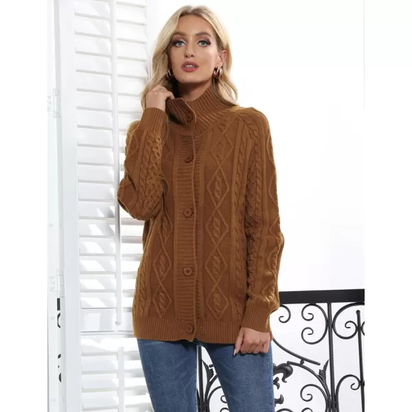 GRACE KARIN Womens Button Down Chunky Cable Knit Cardigan Long Sleeve Stand Collar Cardigan Sweaters FallnbspOutwearDark Brown