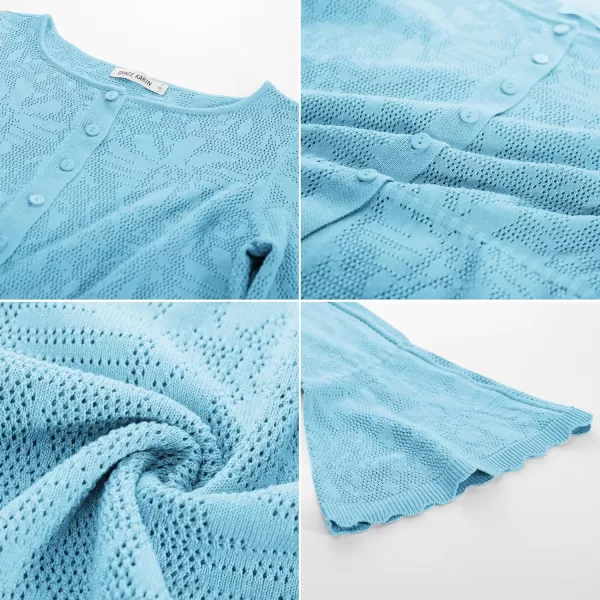 GRACE KARIN Womens Button Down Long Sleeve Cardigan Classic Flowy Soft Crew Neck Knit Sweater 2024Light Blue