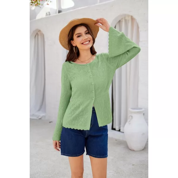 GRACE KARIN Womens Button Down Long Sleeve Cardigan Classic Flowy Soft Crew Neck Knit Sweater 2024Light Green