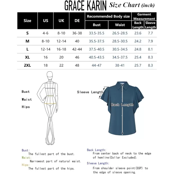 GRACE KARIN Womens Button Down Shirts Flowy Ruffle Short Sleeve Collared V Neck Dressy Casual Office Work Shirt Blouse TopsBlack