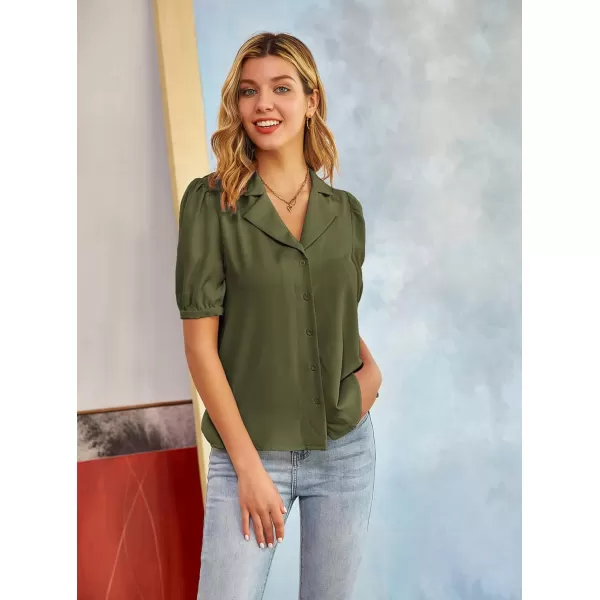 GRACE KARIN Womens Button Down Shirts Short Sleeve Long Sleeve Business Casual Tops V Neck BlouseArmy Green