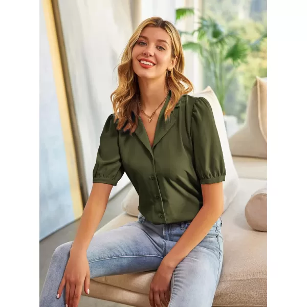 GRACE KARIN Womens Button Down Shirts Short Sleeve Long Sleeve Business Casual Tops V Neck BlouseArmy Green