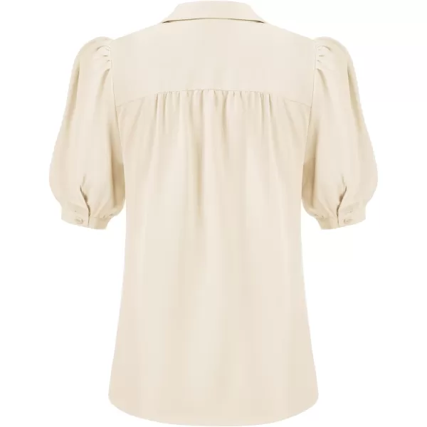 GRACE KARIN Womens Button Down Shirts Short Sleeve Long Sleeve Business Casual Tops V Neck BlouseBeige