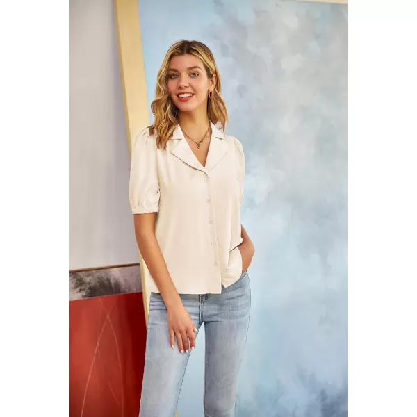 GRACE KARIN Womens Button Down Shirts Short Sleeve Long Sleeve Business Casual Tops V Neck BlouseBeige