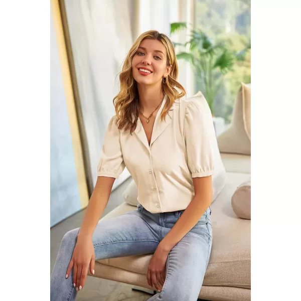 GRACE KARIN Womens Button Down Shirts Short Sleeve Long Sleeve Business Casual Tops V Neck BlouseBeige