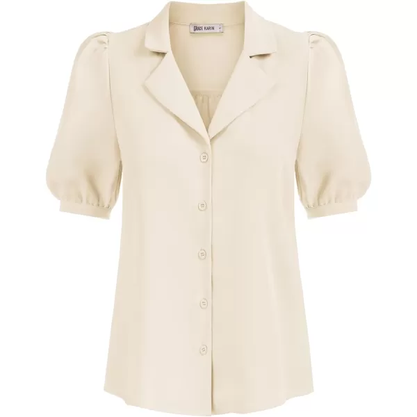 GRACE KARIN Womens Button Down Shirts Short Sleeve Long Sleeve Business Casual Tops V Neck BlouseBeige