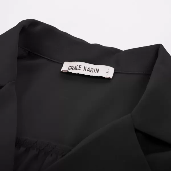 GRACE KARIN Womens Button Down Shirts Short Sleeve Long Sleeve Business Casual Tops V Neck BlouseBlack