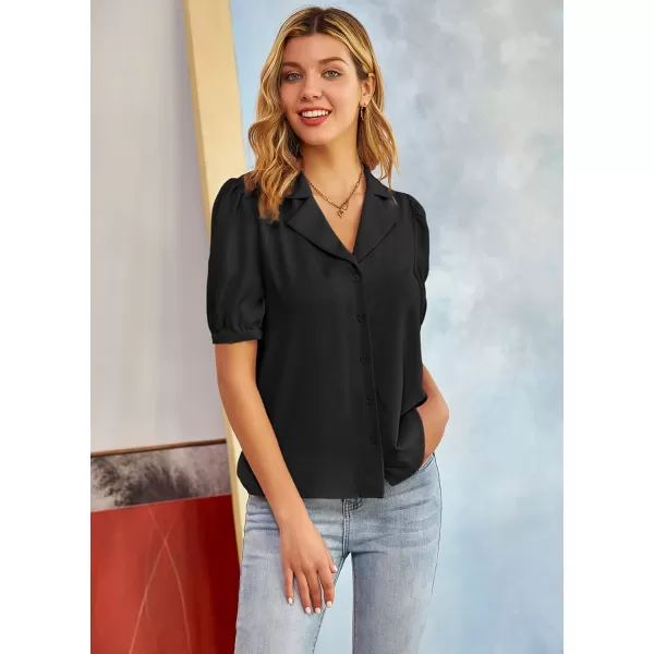 GRACE KARIN Womens Button Down Shirts Short Sleeve Long Sleeve Business Casual Tops V Neck BlouseBlack