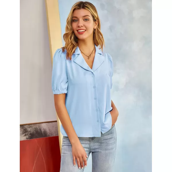 GRACE KARIN Womens Button Down Shirts Short Sleeve Long Sleeve Business Casual Tops V Neck BlouseBlue