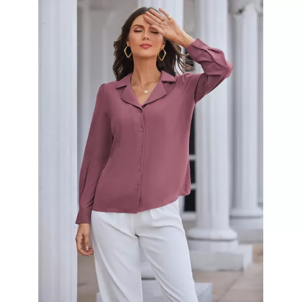 GRACE KARIN Womens Button Down Shirts Short Sleeve Long Sleeve Business Casual Tops V Neck BlouseBurgundy White