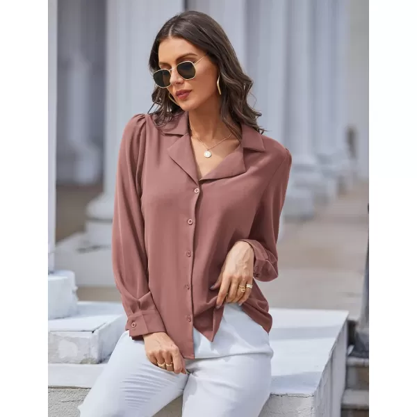 GRACE KARIN Womens Button Down Shirts Short Sleeve Long Sleeve Business Casual Tops V Neck BlouseCoffeelong Sleeve