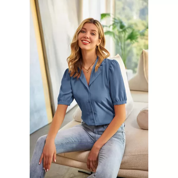 GRACE KARIN Womens Button Down Shirts Short Sleeve Long Sleeve Business Casual Tops V Neck BlouseHaze Blue